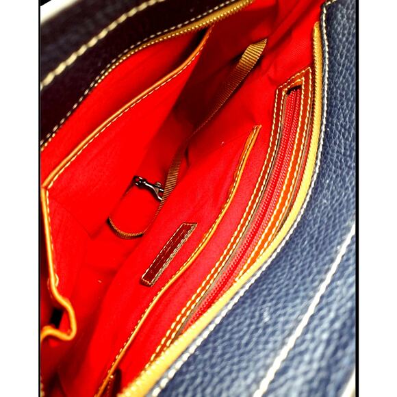 Dooney Bourke Blue Pebbled Leather Tote Shoulder Bag Red Lining Dust Cover Purse - Picture 3 of 12